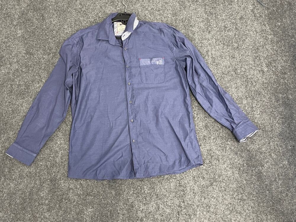 Milano Italy Shirt Mens Large Button Up Flip Cuff Blue Long Sleeve N293
